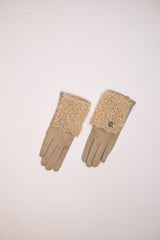 Guanti con decorazione in shearling + spilla