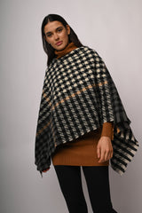 Poncho in jacquard pied-de-poule