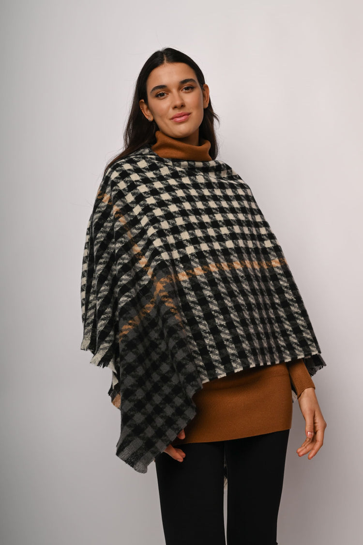 Poncho in jacquard pied-de-poule