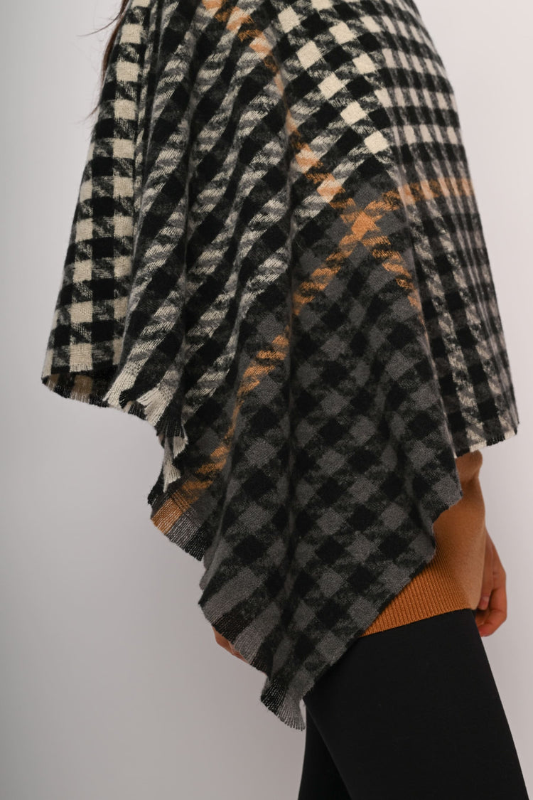 Poncho in jacquard pied-de-poule