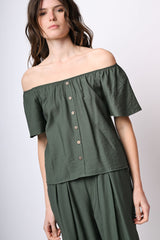 Top a spalle scoperte con bottoni