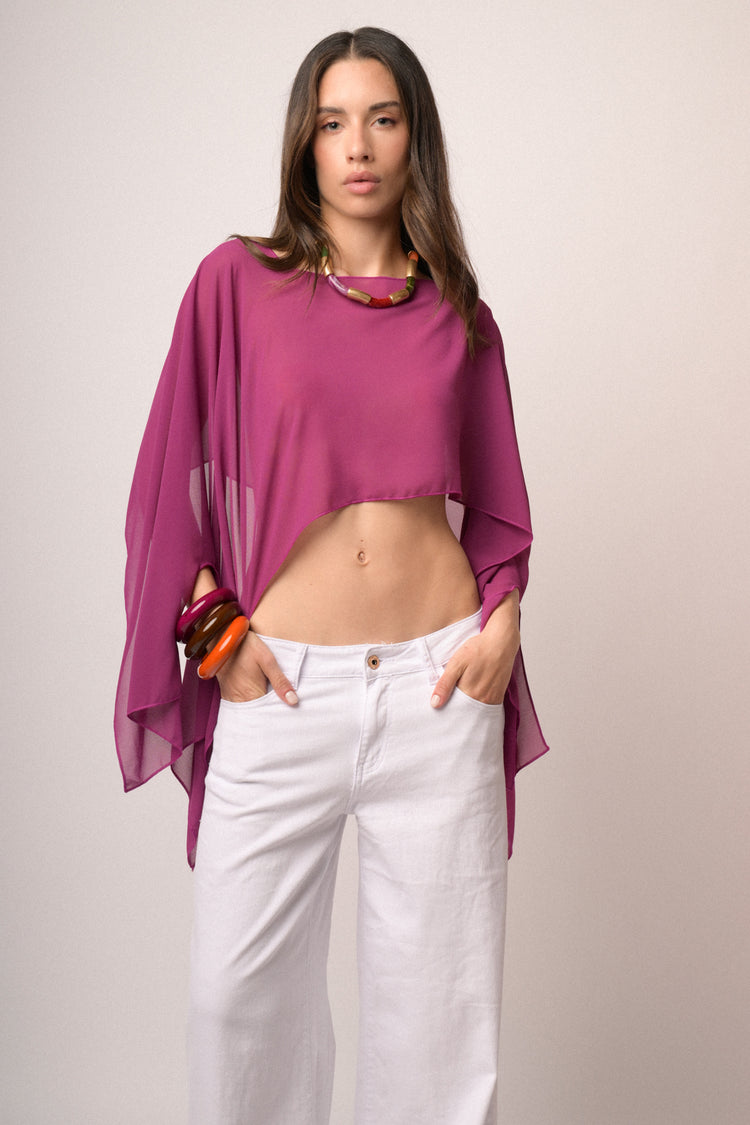 Coprispalle fluente con maniche a farfalla fucsia