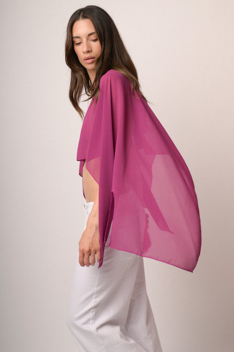 Coprispalle fluente con maniche a farfalla fucsia