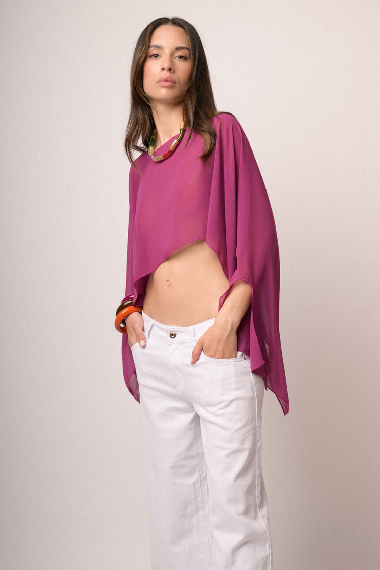 Coprispalle fluente con maniche a farfalla fucsia