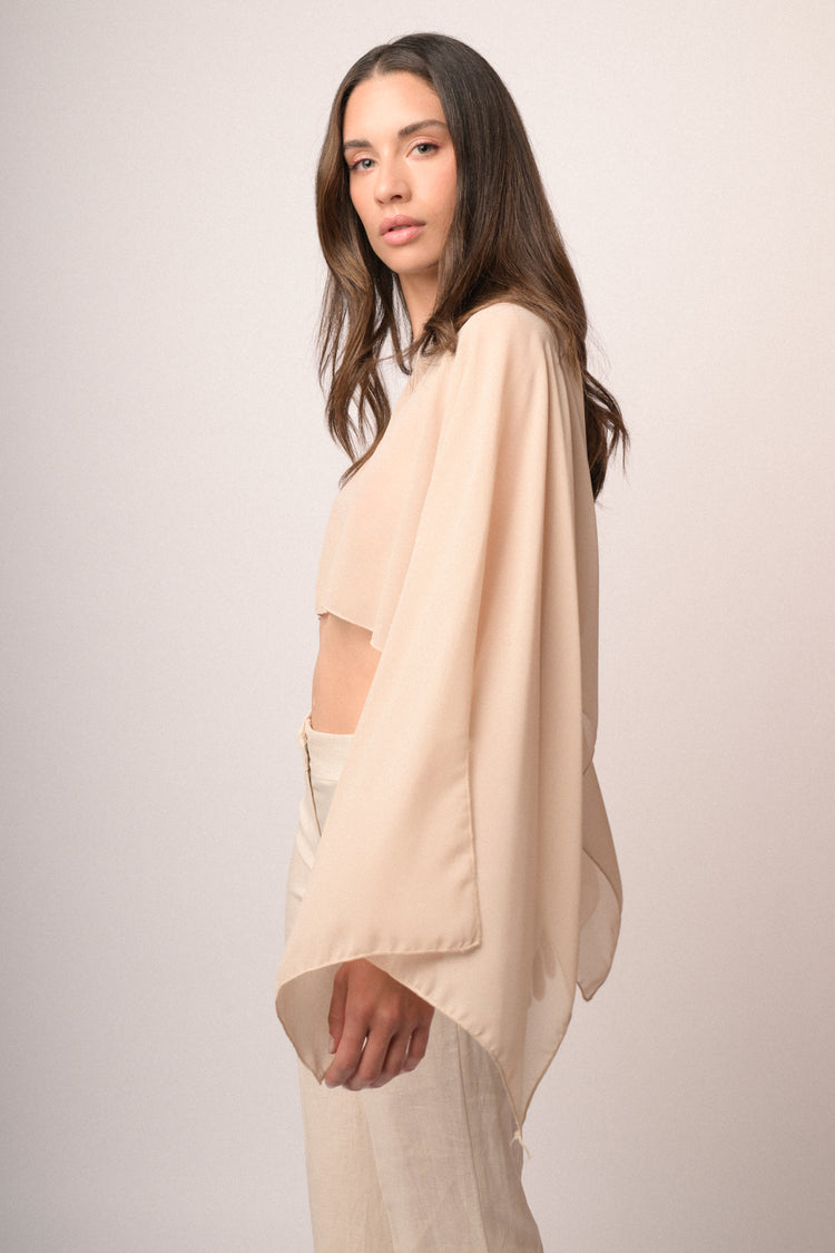 Coprispalle fluente con maniche a farfalla beige