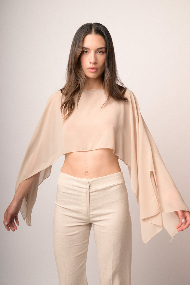 Coprispalle fluente con maniche a farfalla beige