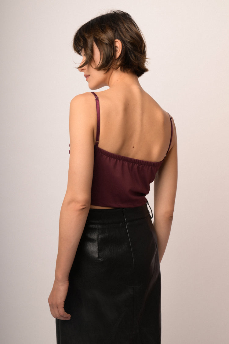 Top crop a bustier bordeaux