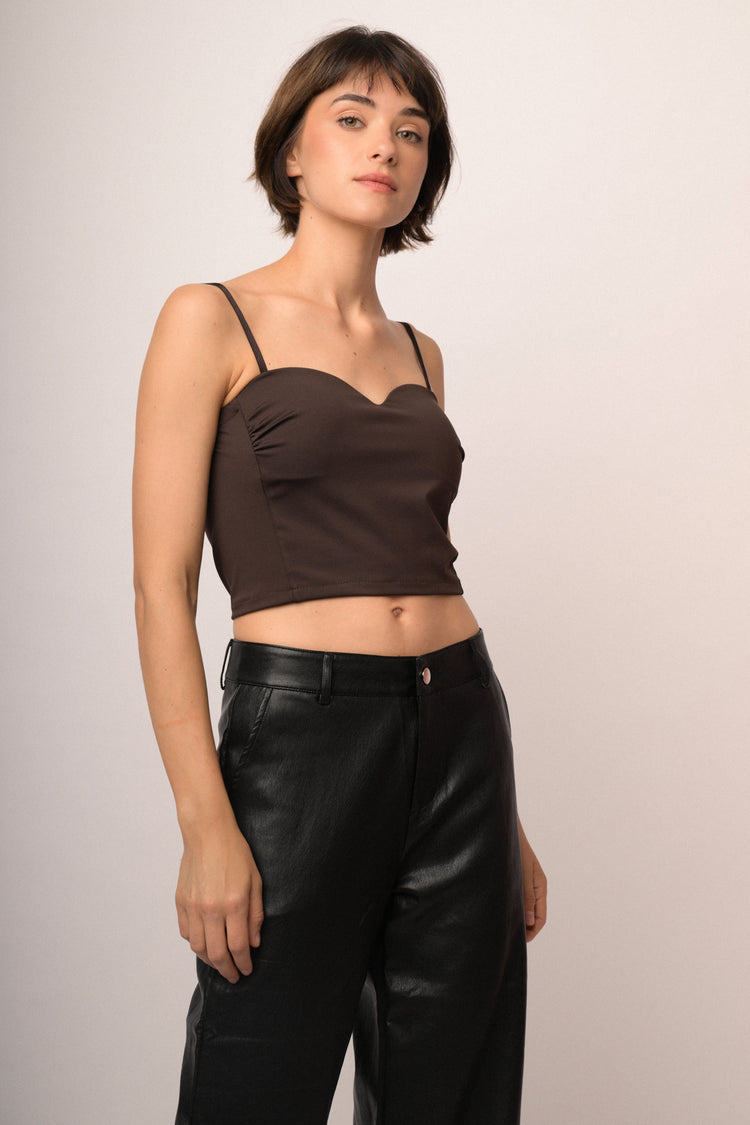 Top crop a bustier cioccolato
