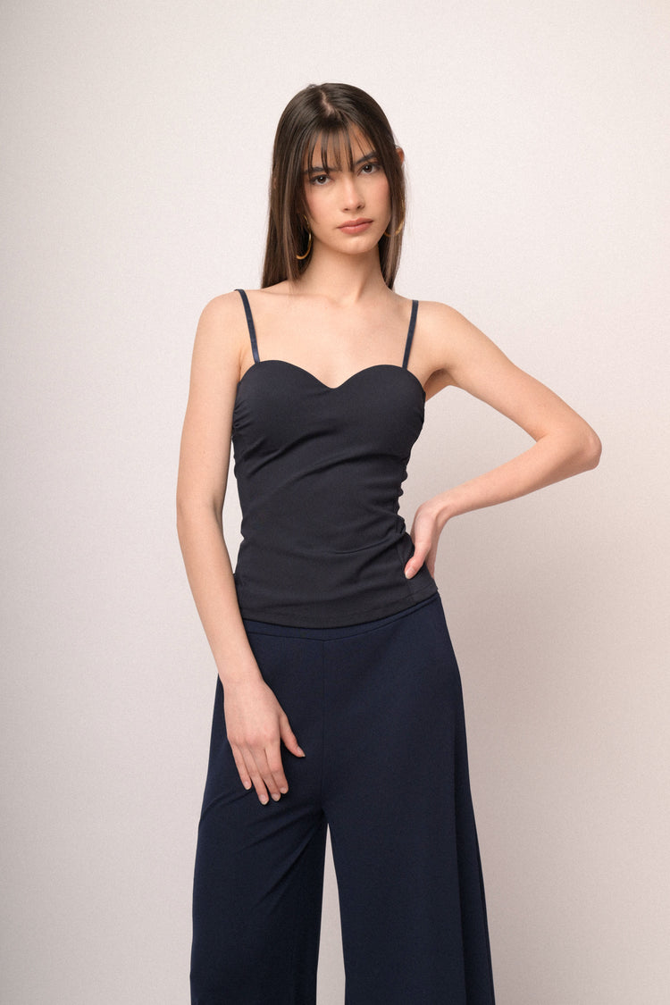 Top a bustier con scollo a cuore blu