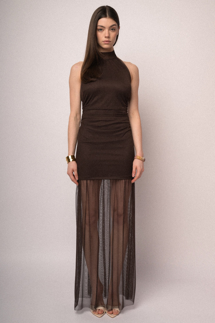 Abito lungo allamericana in tulle