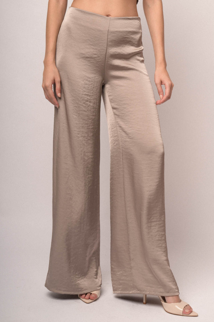 Pantaloni palazzo in raso tortora