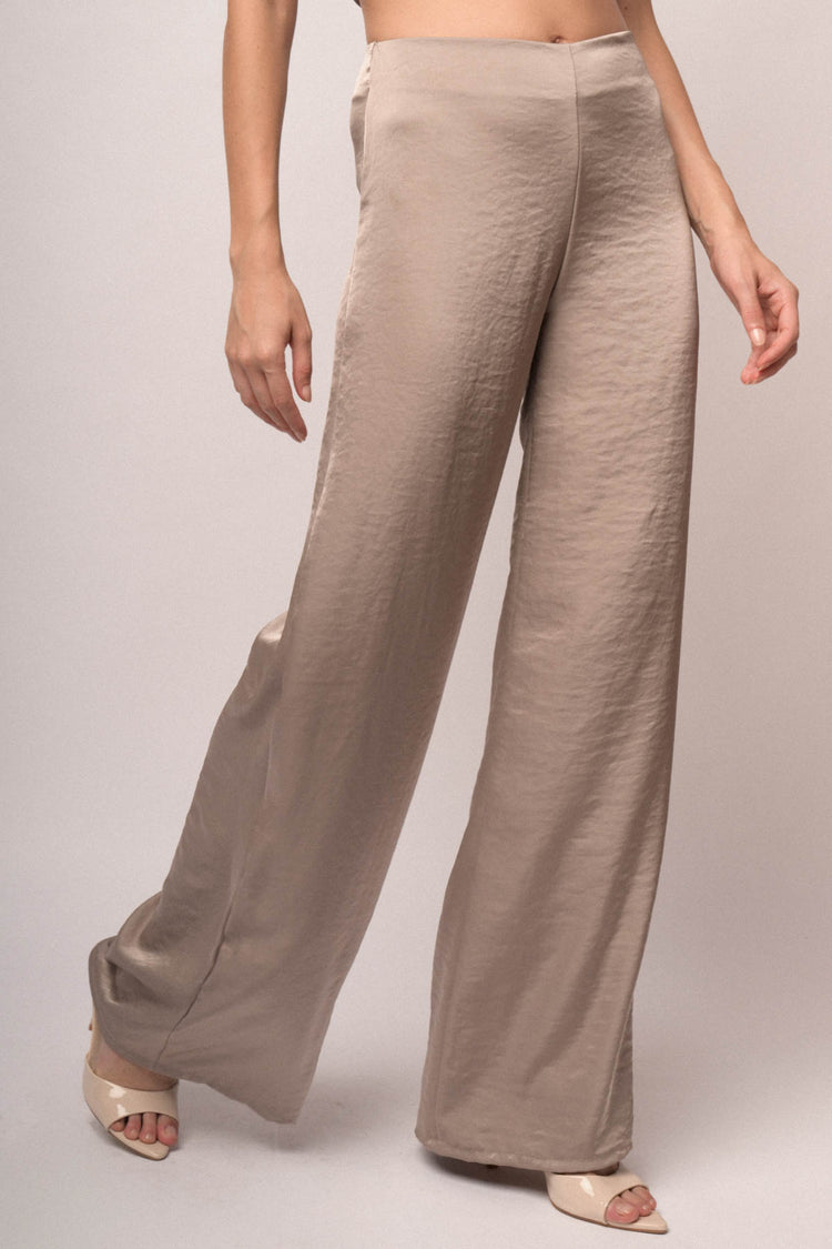 Pantaloni palazzo in raso tortora