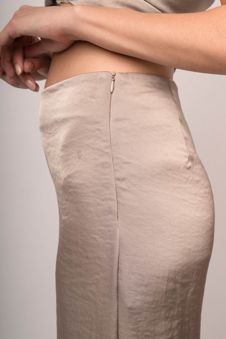 Pantaloni palazzo in raso tortora