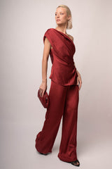 Pantaloni palazzo in raso bordeaux