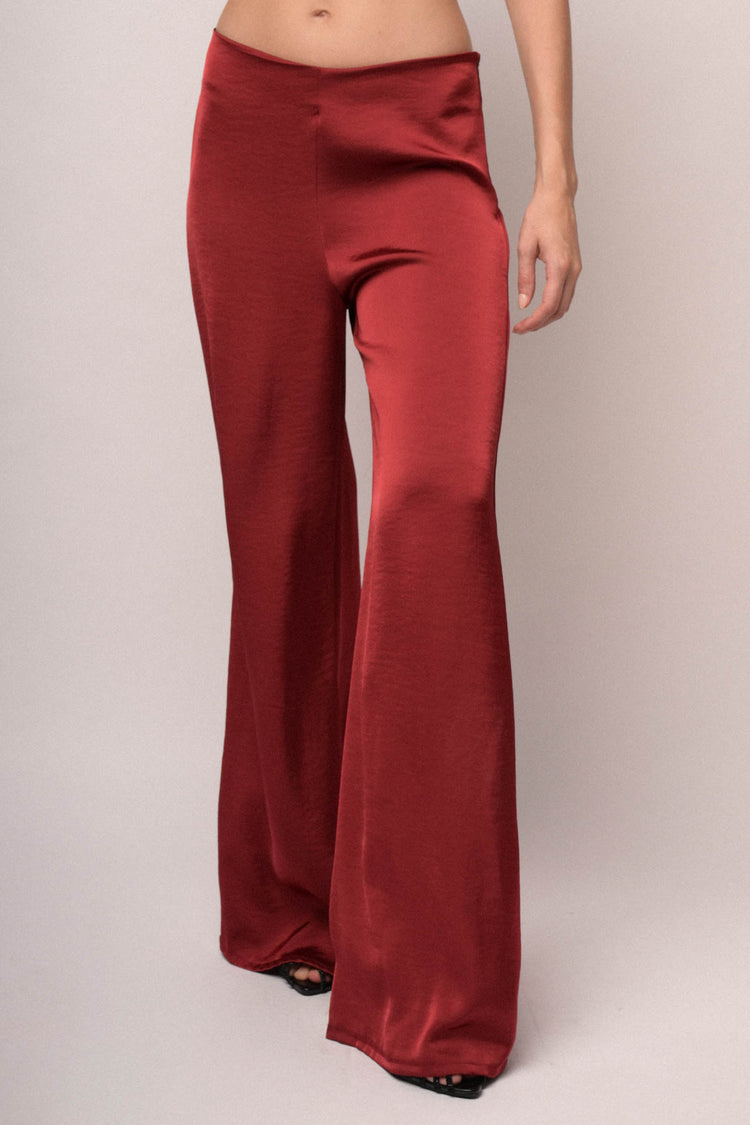 Pantaloni palazzo in raso bordeaux