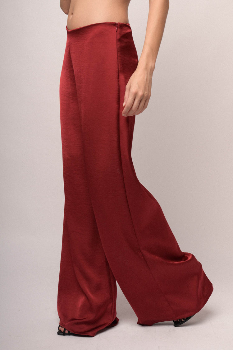 Pantaloni palazzo in raso bordeaux