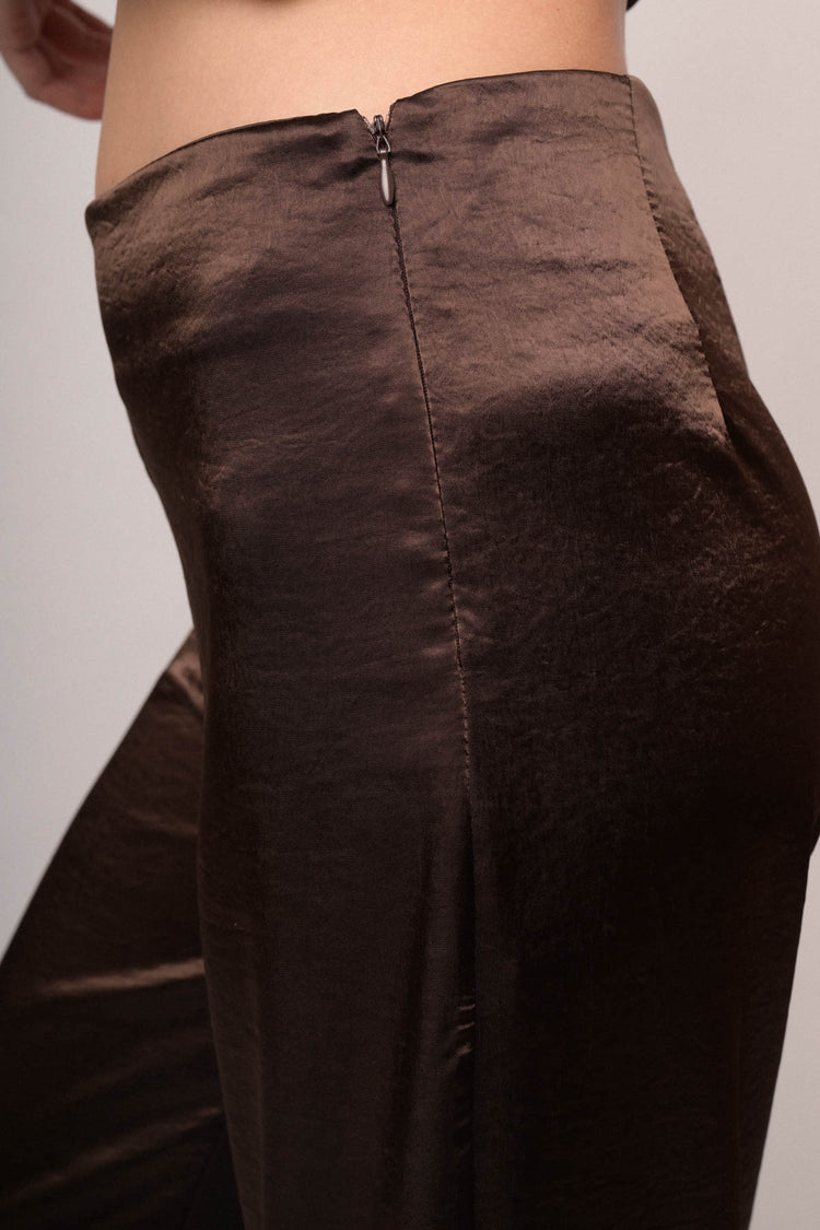 Pantaloni palazzo in raso cioccolato