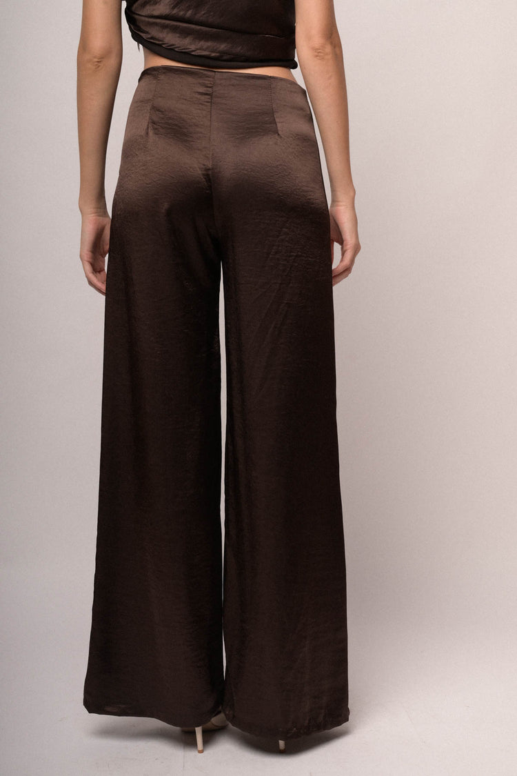 Pantaloni palazzo in raso cioccolato