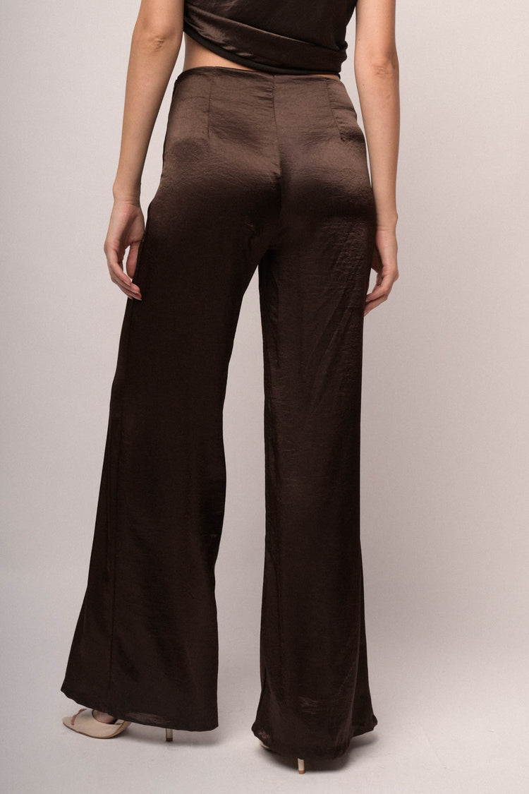 Pantaloni palazzo in raso cioccolato