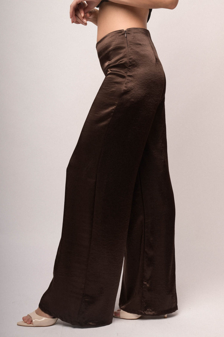 Pantaloni palazzo in raso cioccolato