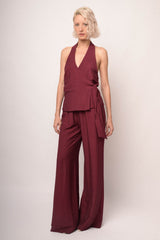 Pantaloni palazzo misto viscosa bordeaux