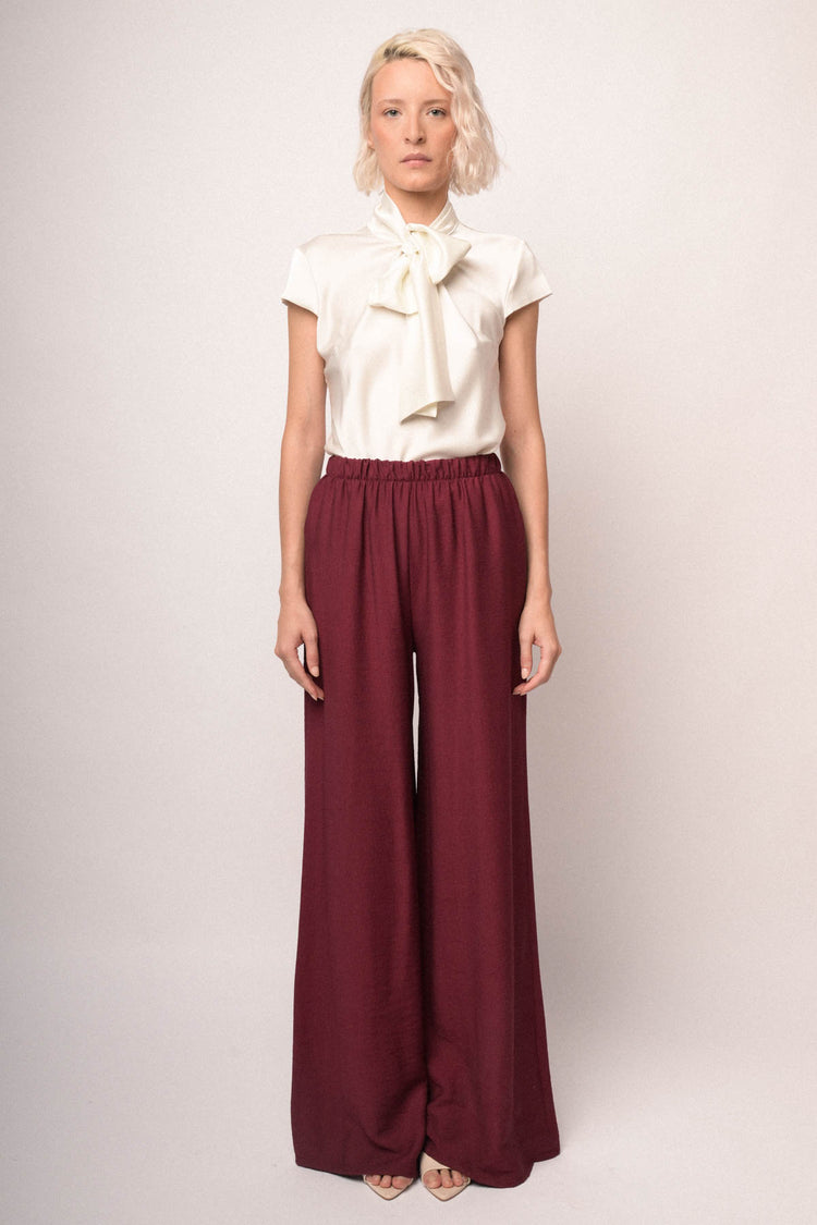 Pantaloni palazzo misto viscosa bordeaux