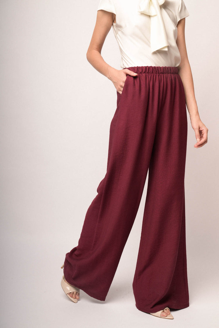 Pantaloni palazzo misto viscosa bordeaux