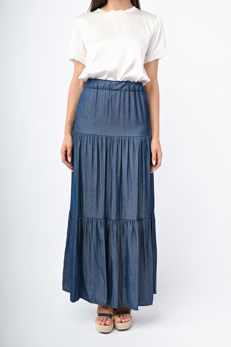 Gonna lunga a balze effetto denim