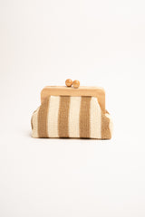 Pochette in legno e rafia a righe beige