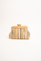 Pochette in paglia a righe beige