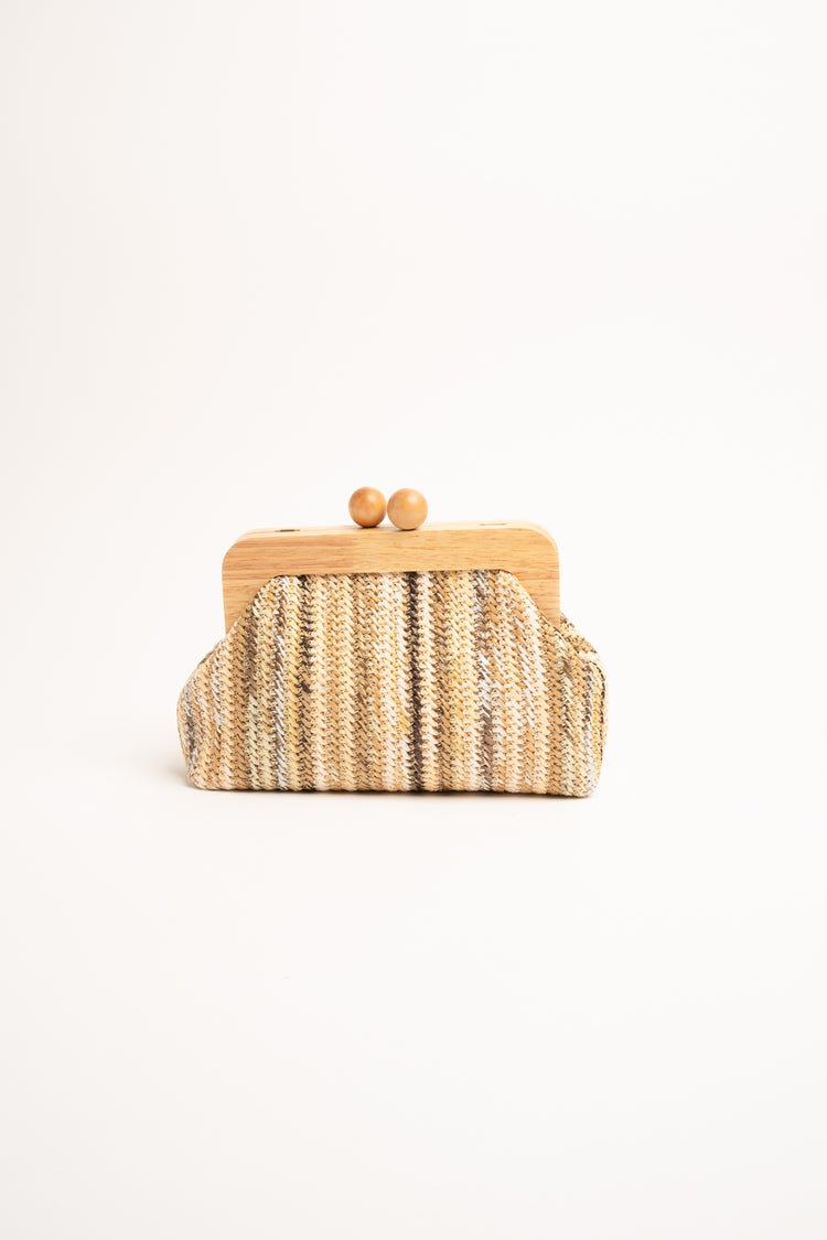 Pochette in paglia a righe beige