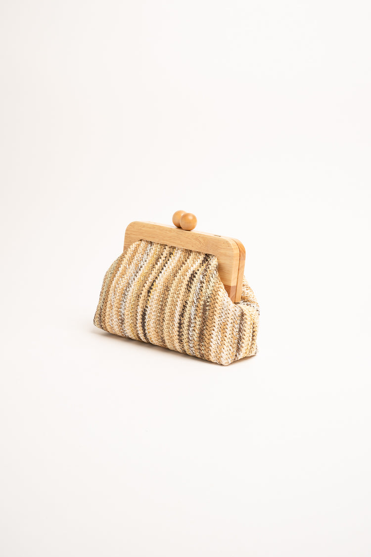 Pochette in paglia a righe beige