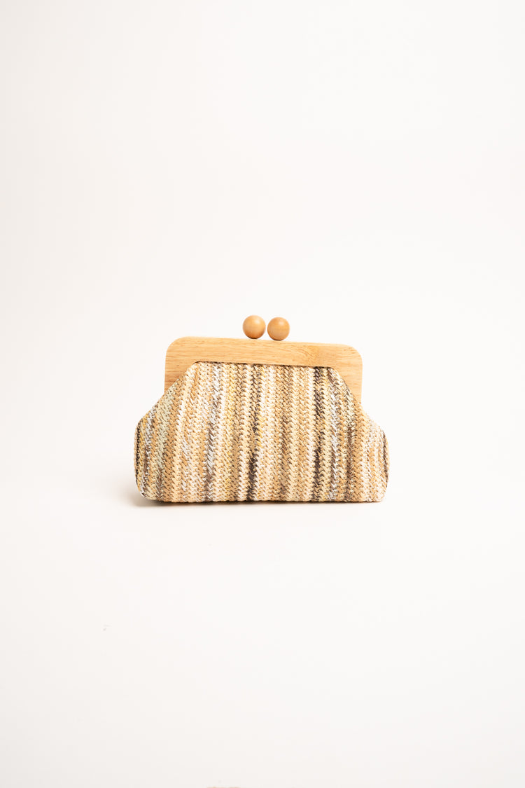 Pochette in paglia a righe beige
