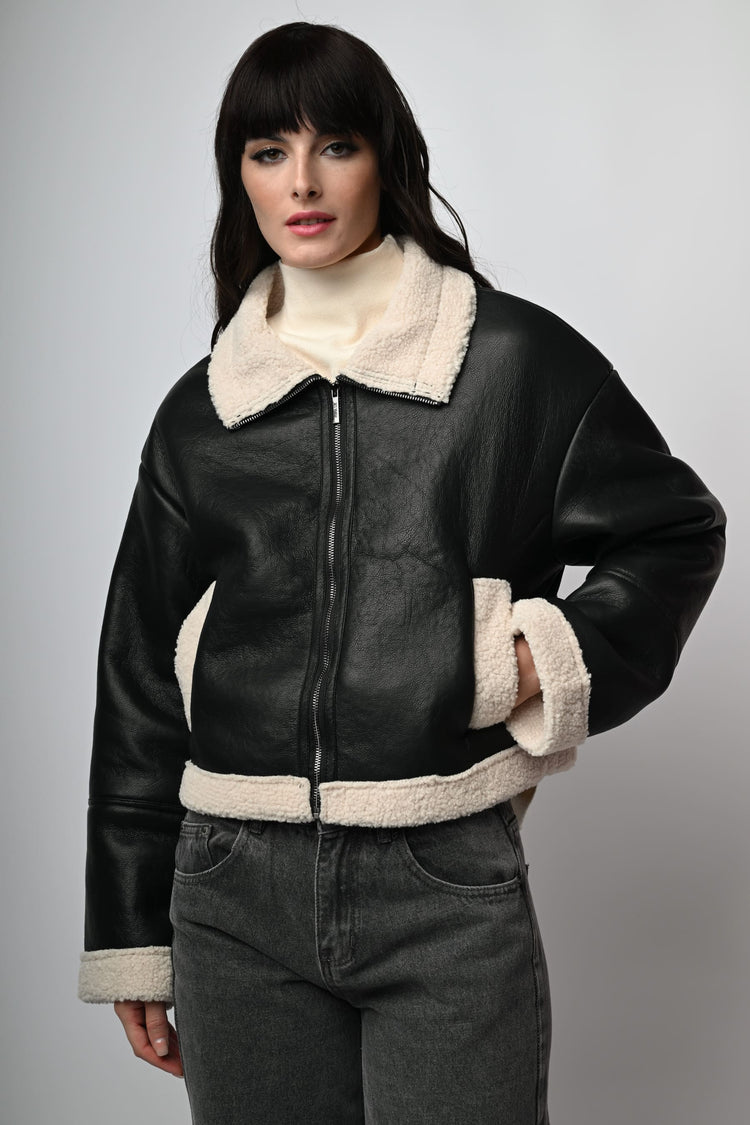 Giacca in similpelle e faux shearling
