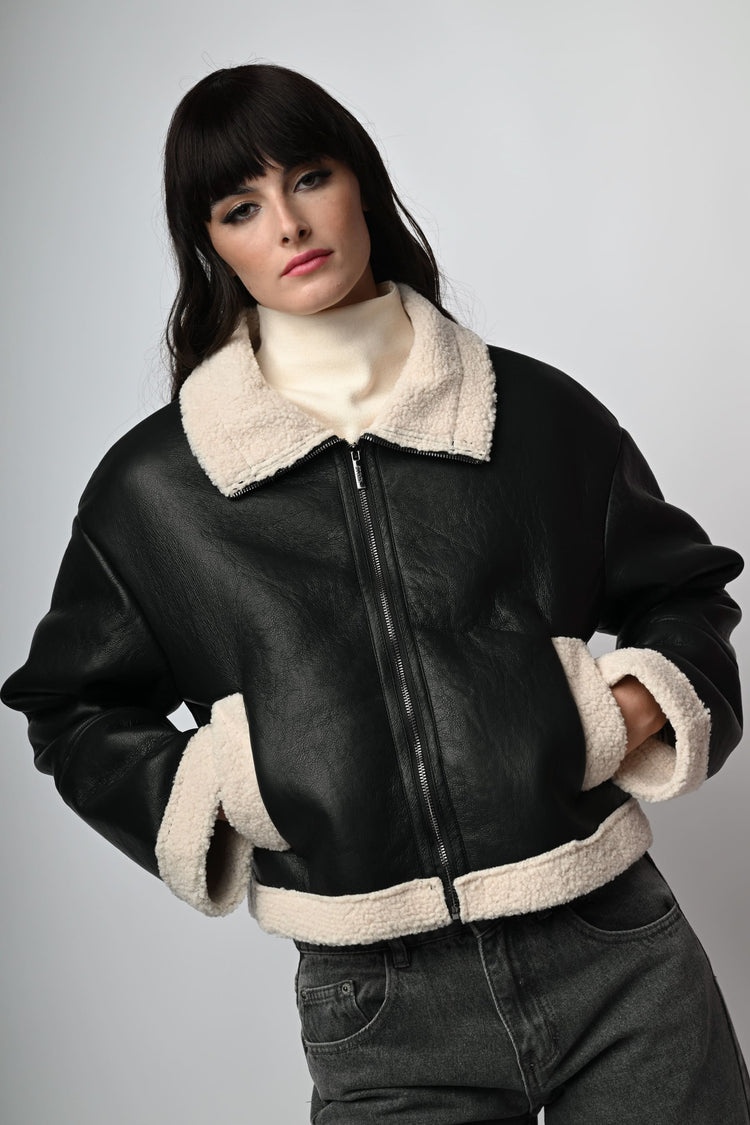 Giacca in similpelle e faux shearling