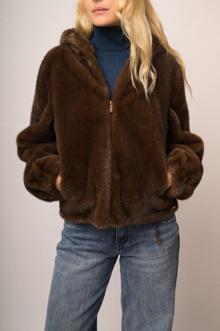 Giacca pelosa casual con zip