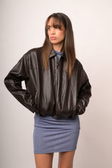 Bomber oversize in similpelle testa di moro