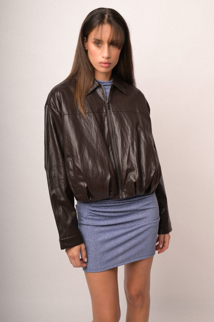 Bomber oversize in similpelle testa di moro