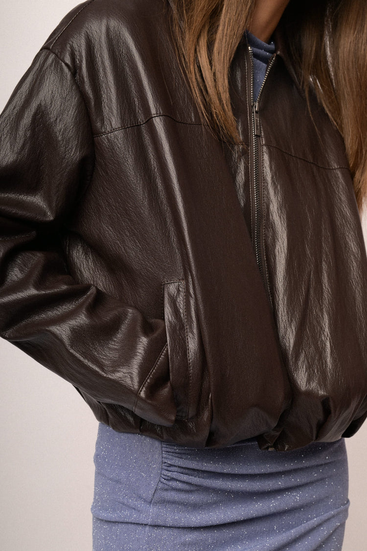 Bomber oversize in similpelle testa di moro