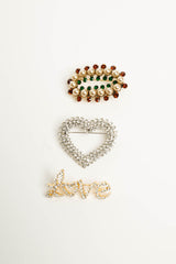 Set da tre spille con strass multicolor