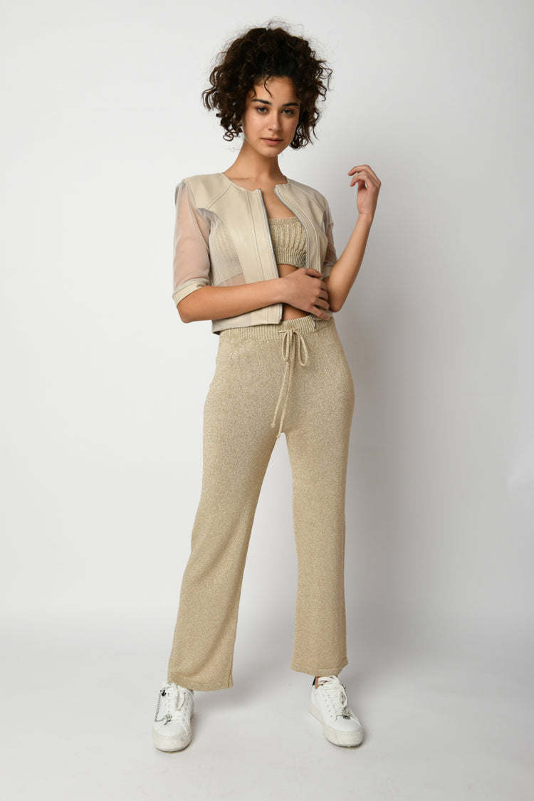 Giacca crop in similpelle e tulle