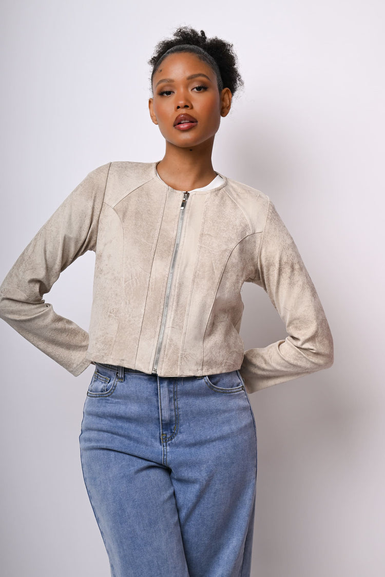 Giacca crop in faux suede