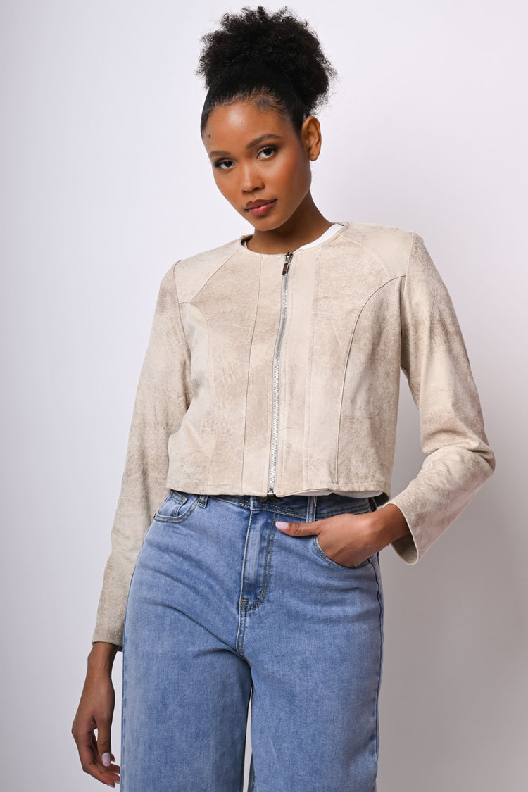 Giacca crop in faux suede