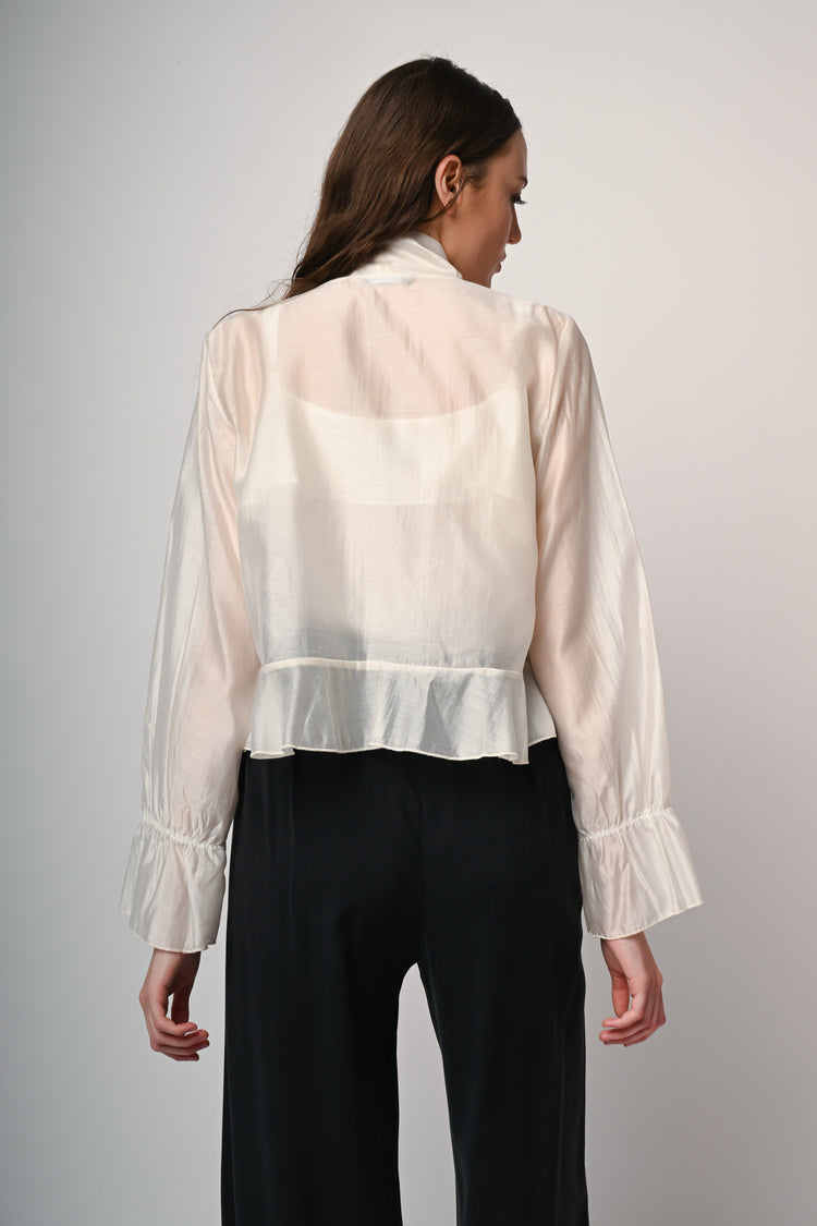 Blusa con fiocco e maniche lunghe