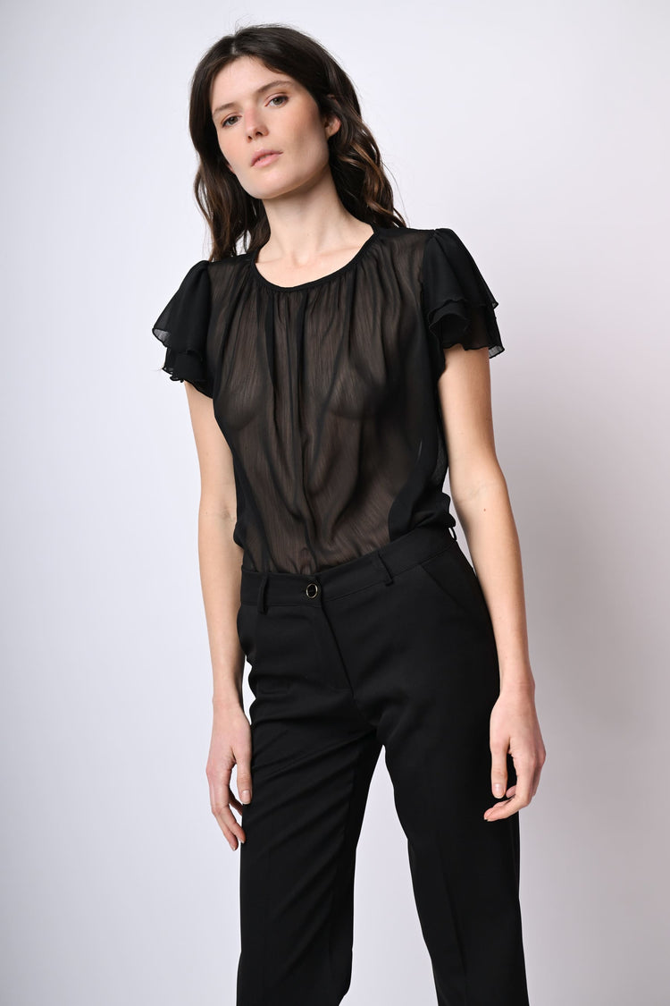 Top in tulle con maniche a balze