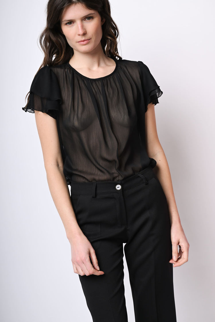 Top in tulle con maniche a balze