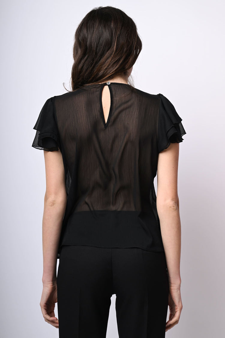 Top in tulle con maniche a balze