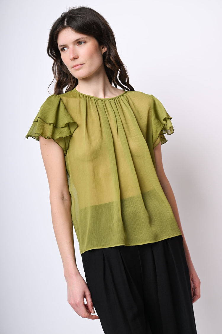 Top in tulle con maniche a balze