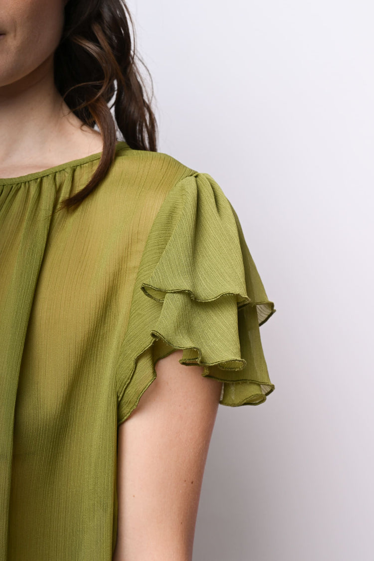 Top in tulle con maniche a balze