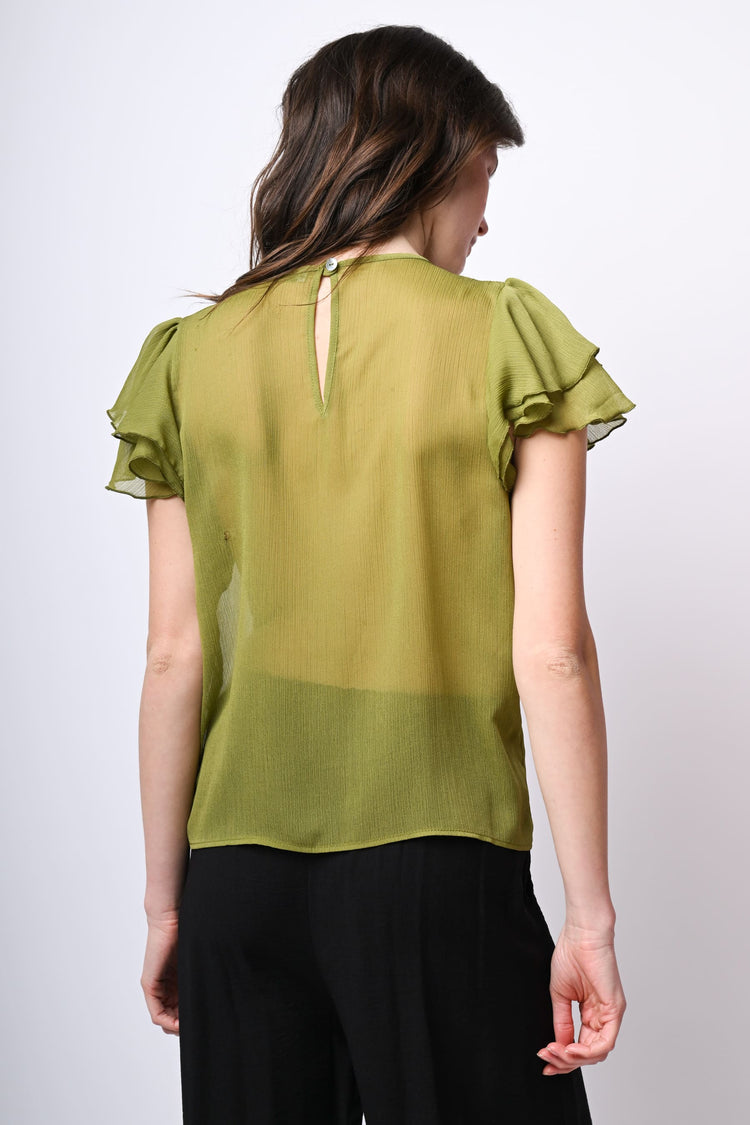 Top in tulle con maniche a balze